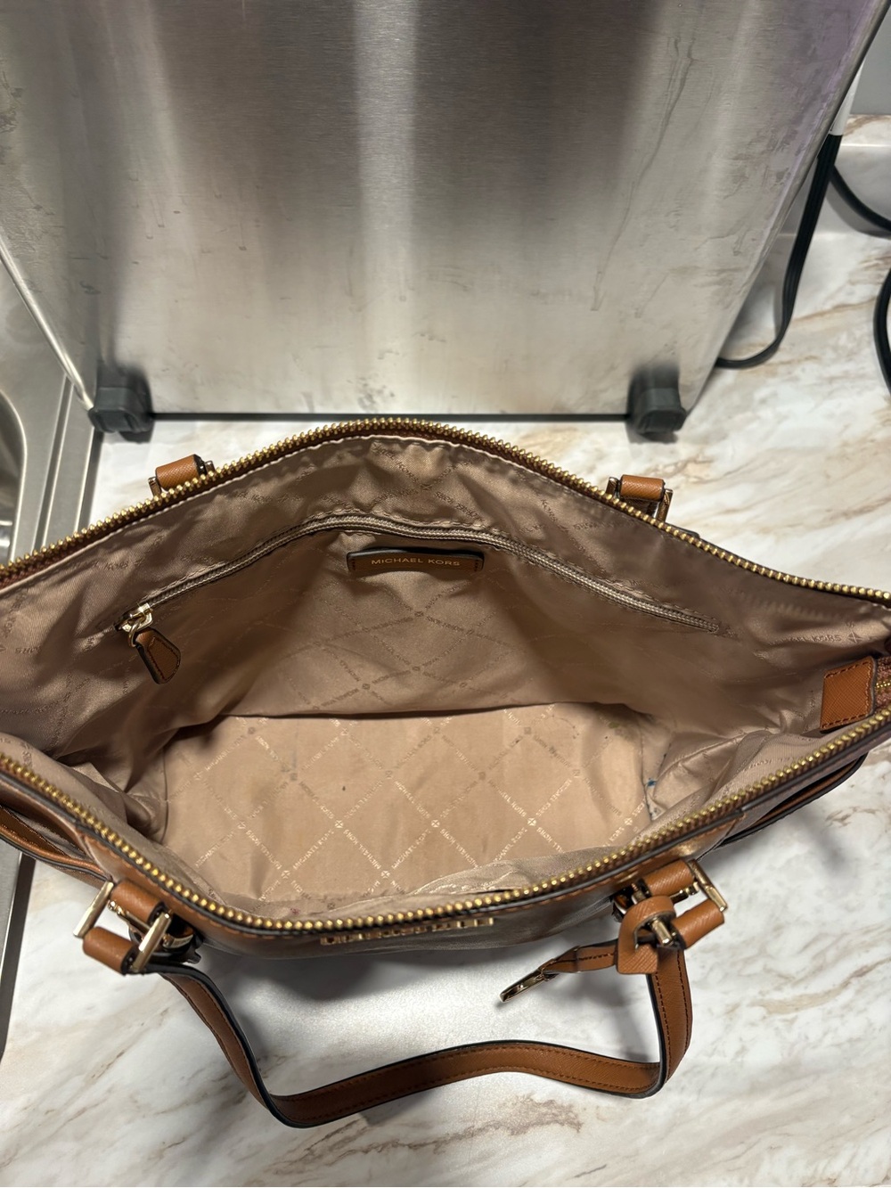 Michael Kors Tan Leather Tote with Gold Hardware